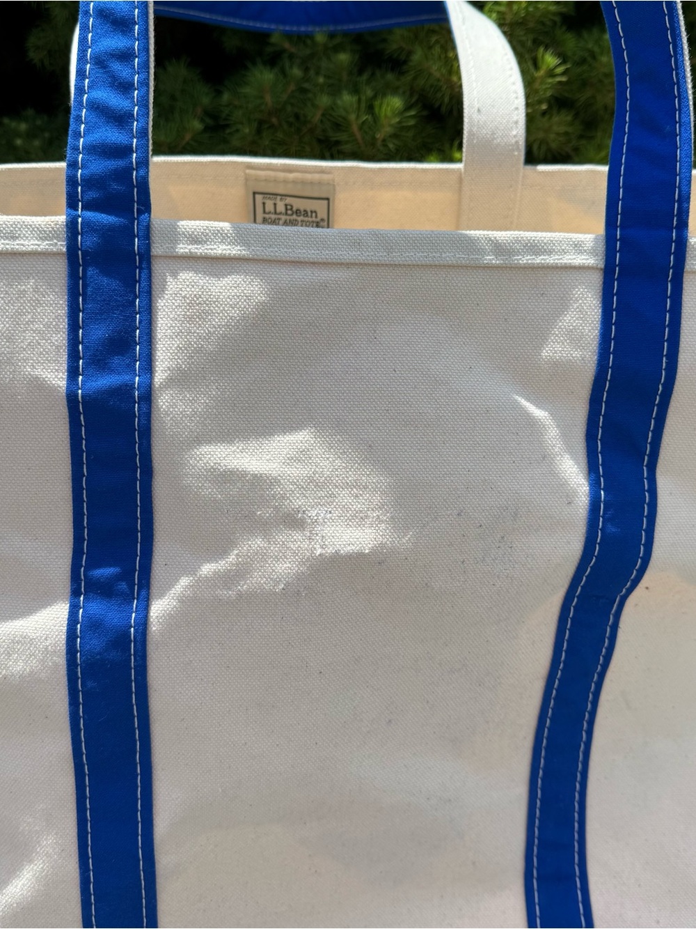 L.L.Bean Vintage Boat and Tote Canvas Tote - White with Royal Blue Trim XL - Picture 2 of 6